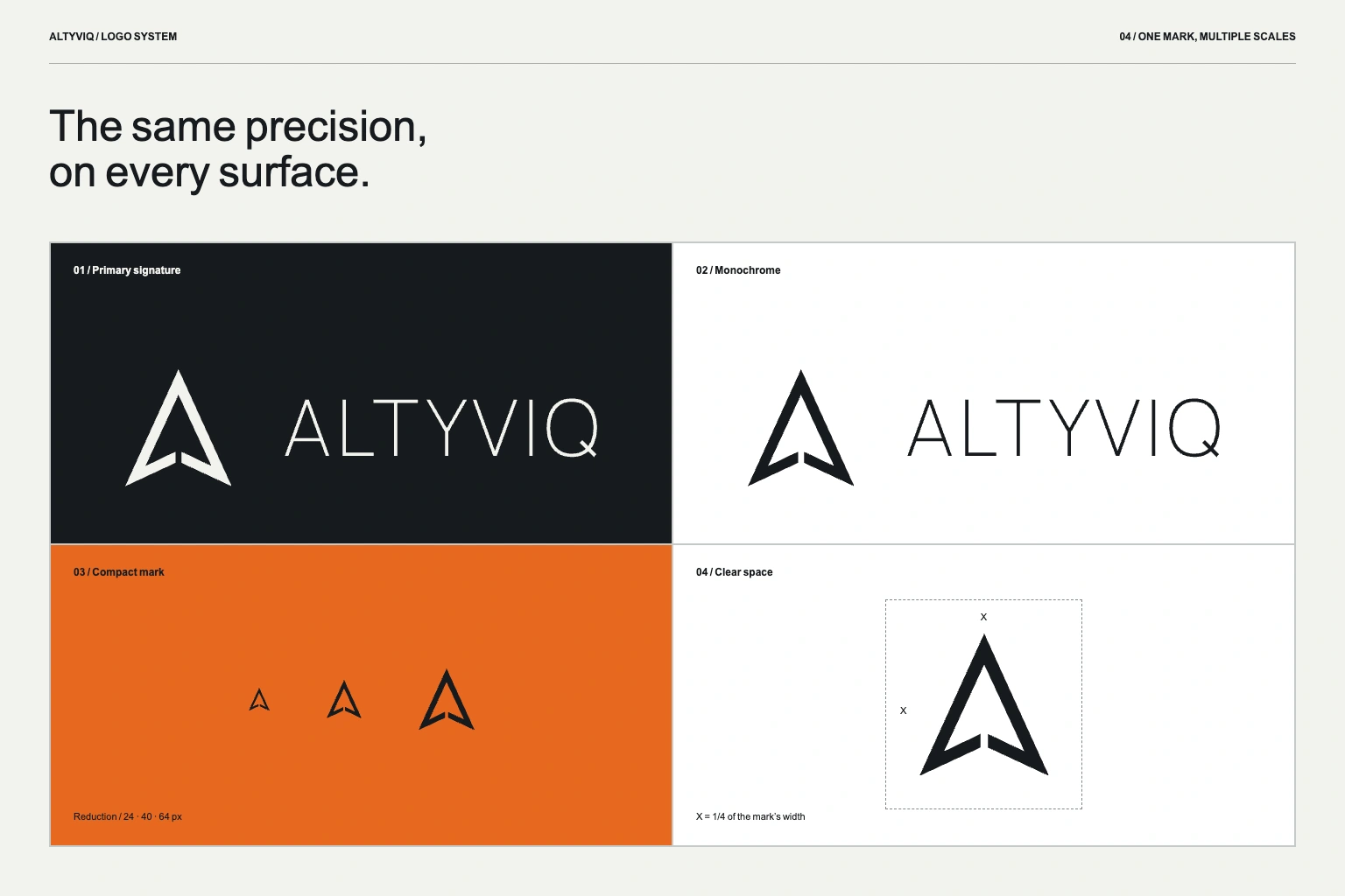 ALTYVIQ logo system: full signature, monochrome version and reduced mark.