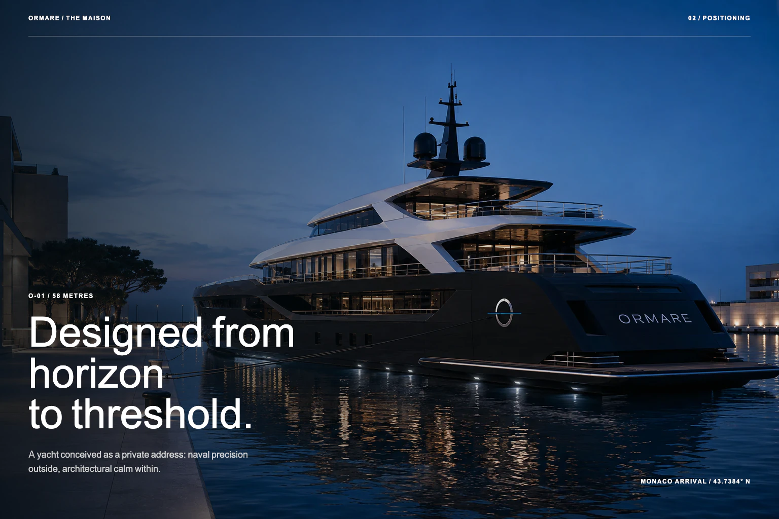 O-01 concept vessel at the heart of the ORMARE brand world.
