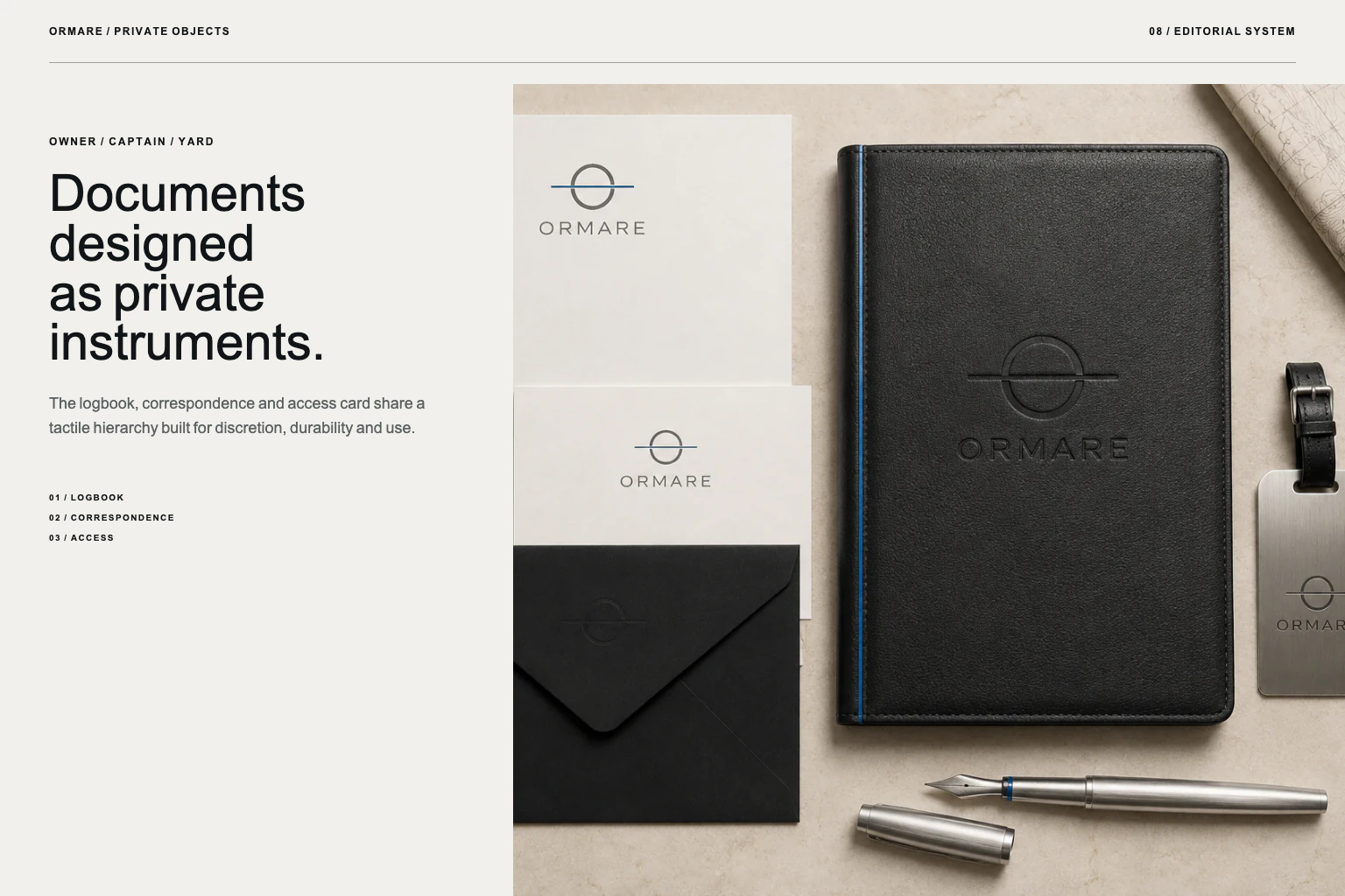 ORMARE editorial applications: logbook, private correspondence and access card.