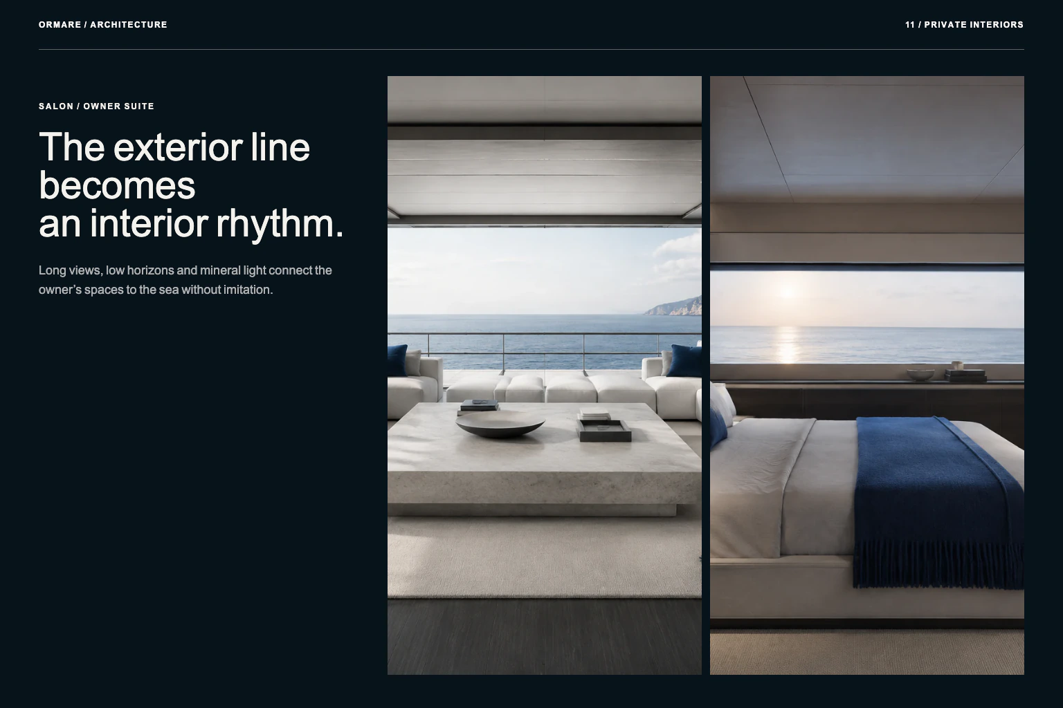 ORMARE interior concepts: salon and suite shaped by horizontal lines.